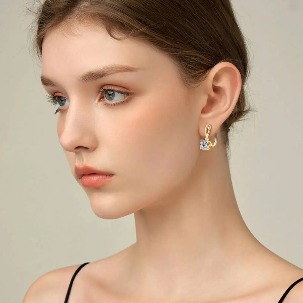 Taoyu D2.0CT مويسانيتي قطرة هيو أقراط الفضة الحقيقية النساء مطلية بالذهب الأطواق لانهائي القرط مجوهرات الزفاف المعتمدة #4