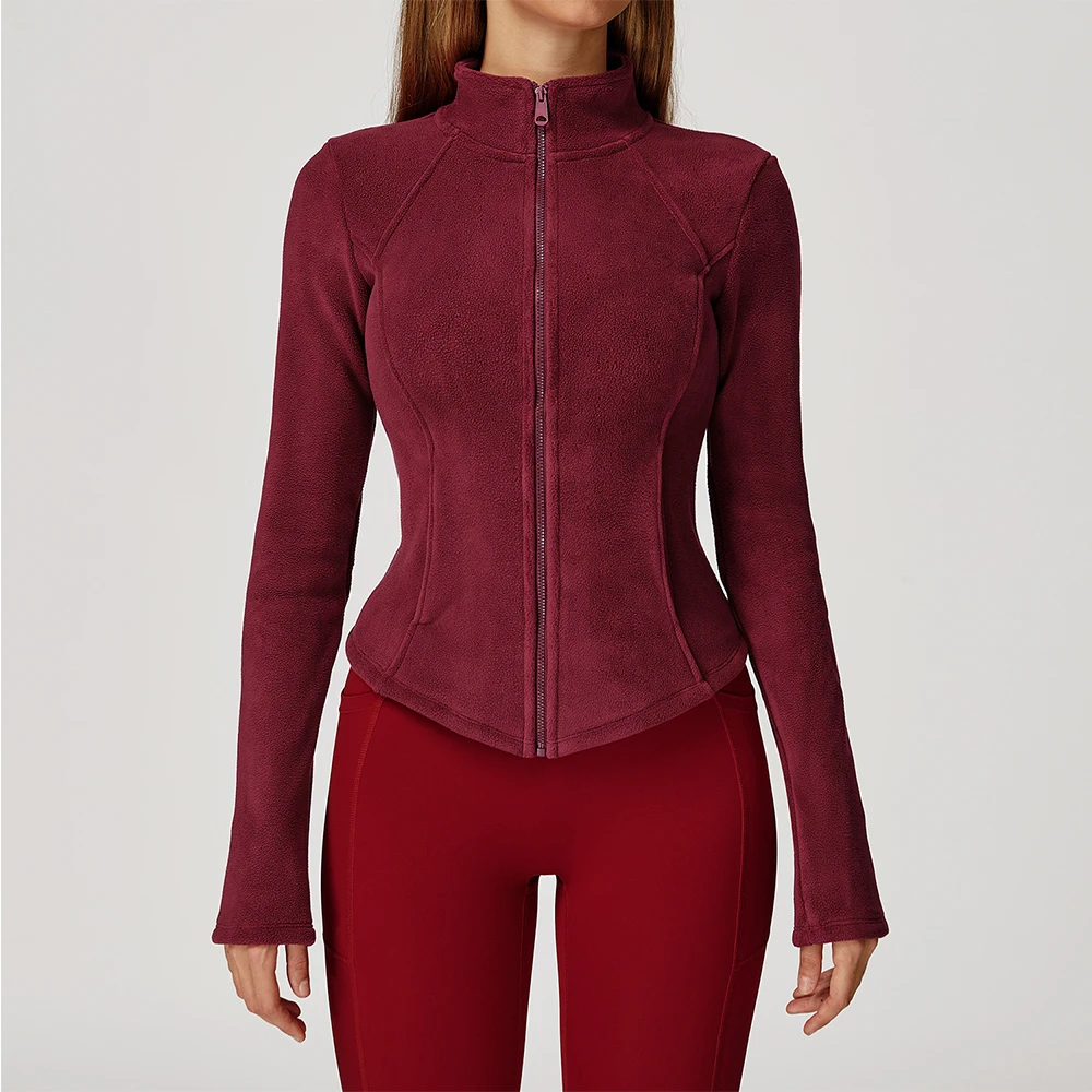 Giacca invernale in pile da donna Giacca da yoga in pile di agnello a maniche lunghe in pile da esterno Giacca calda ispessita per donna Top