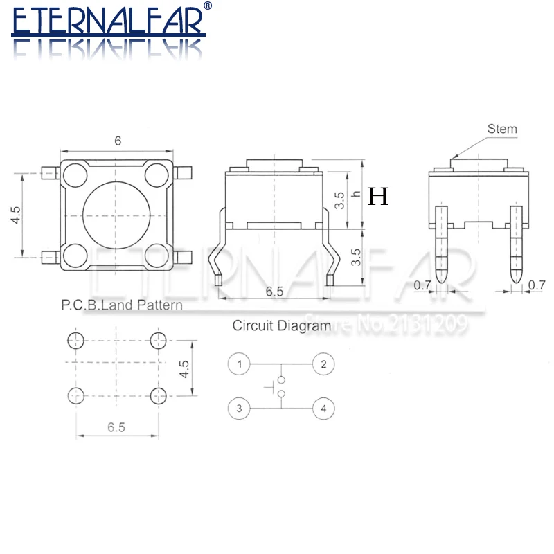 Interruptor táctil 6x6x4,3 4,5 5 6 9 16MM 4PIN Tact Push Button Micro Switch Direct Plug-in Auto-reset DIP Top Copper Through Hole