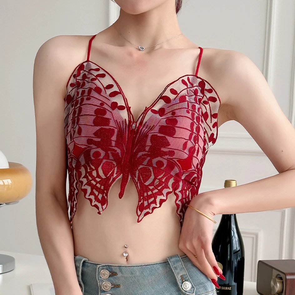 Sexy Butterfly Bras For Women One-piece Lace Transparent Bra Backless Bralette Female Underwear Bandage Crop Top Party Brassiere