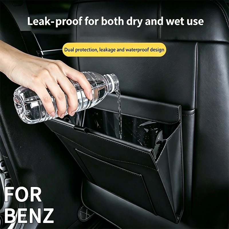 Easy Installation Car Trash Bag For Mercedes Benz Ceat Back Clip‑on Large Capacity Trash Organizer Bag Interior Accessories