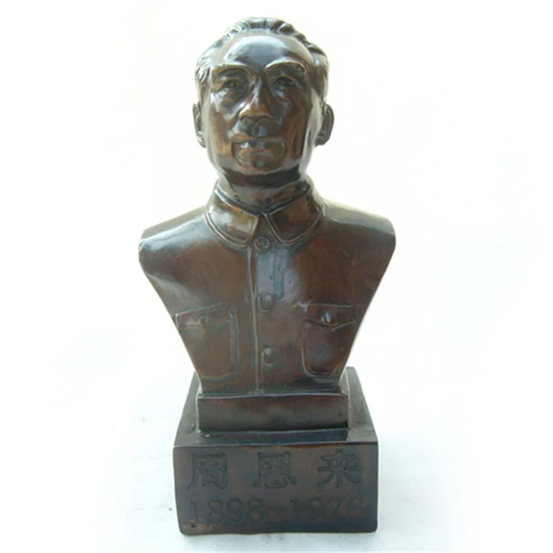 Home Office Desktop Metal Craft Pure Copper Zhou Enlai Half-Body Bronze Statue Ornament