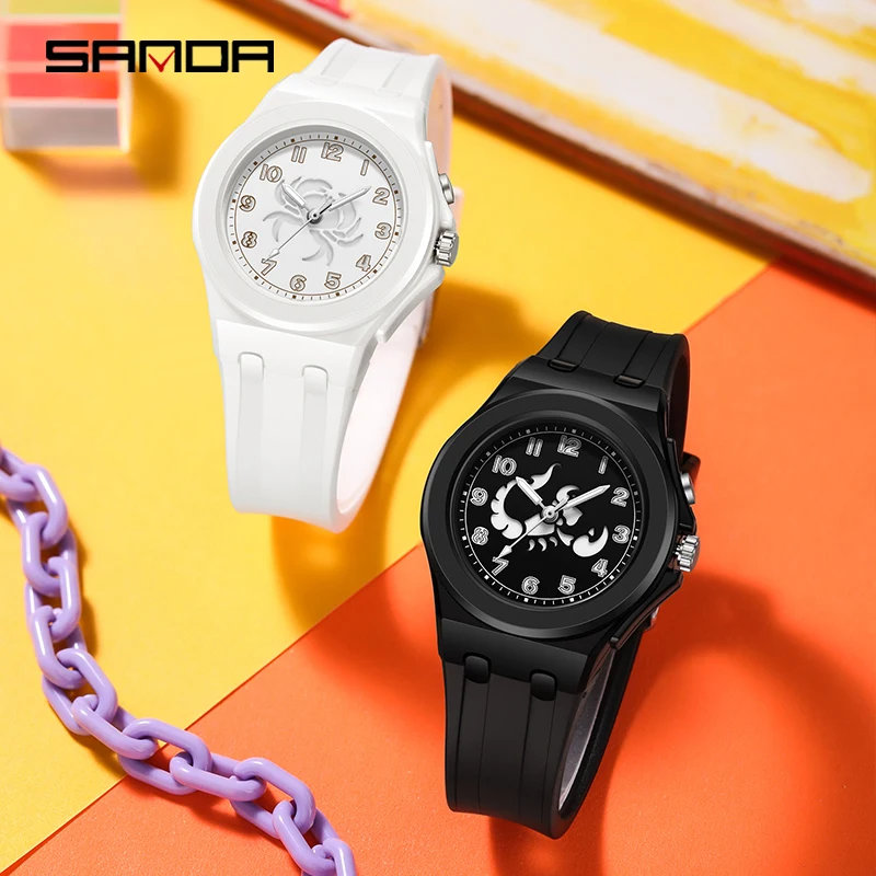 SANDA Twelve Astrological Ladies Lovely Kids Quartz Watch Fashion Silicone Sports Watch Students Quartz Watch Boys Girls Gift