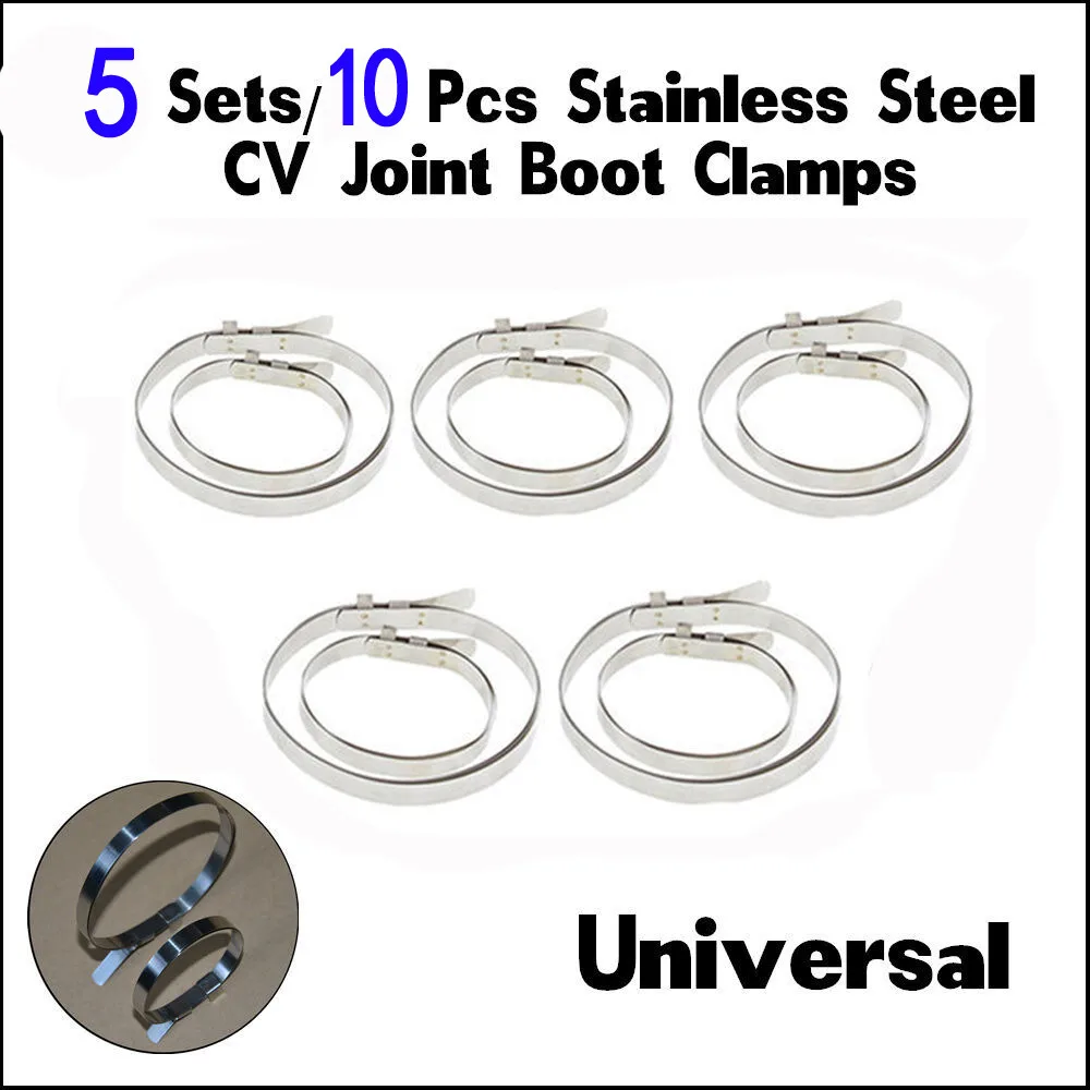 10X New Universal CV Boot Clips Kit Stainless Steel Axle CV Joint Boot Crimp Clamp Kit Set Short Large Bands Car Accessories