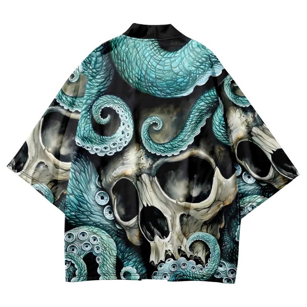 

Fashion Kimono Cardigan Scary skull Print Tops High Quality Women Men Asian Clothing Loose and quick drying apanese yukata