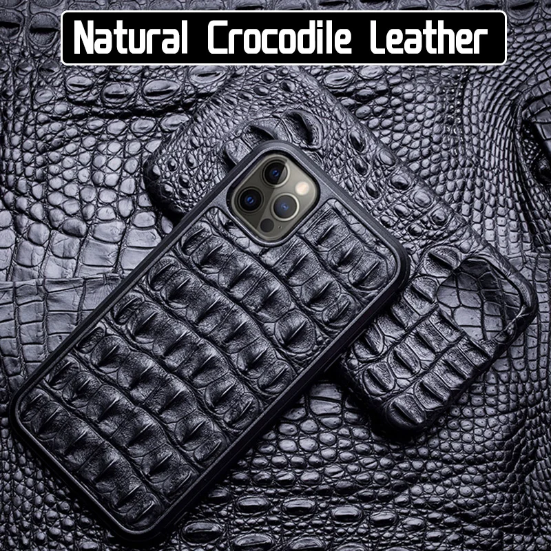 Natural Crocodile Leather Phone Case For iPhone 14 13 Mini 12 11 Pro For Apple X XS Max XR 6 7 8 Plus SE Luxury Alligator Cover