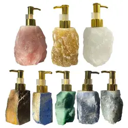 Refillable Bathroom Soapbar Bottles Natural Crystal Stone Press Type Lotion Dispenser Bathroom Countertop Shower Dispensers for