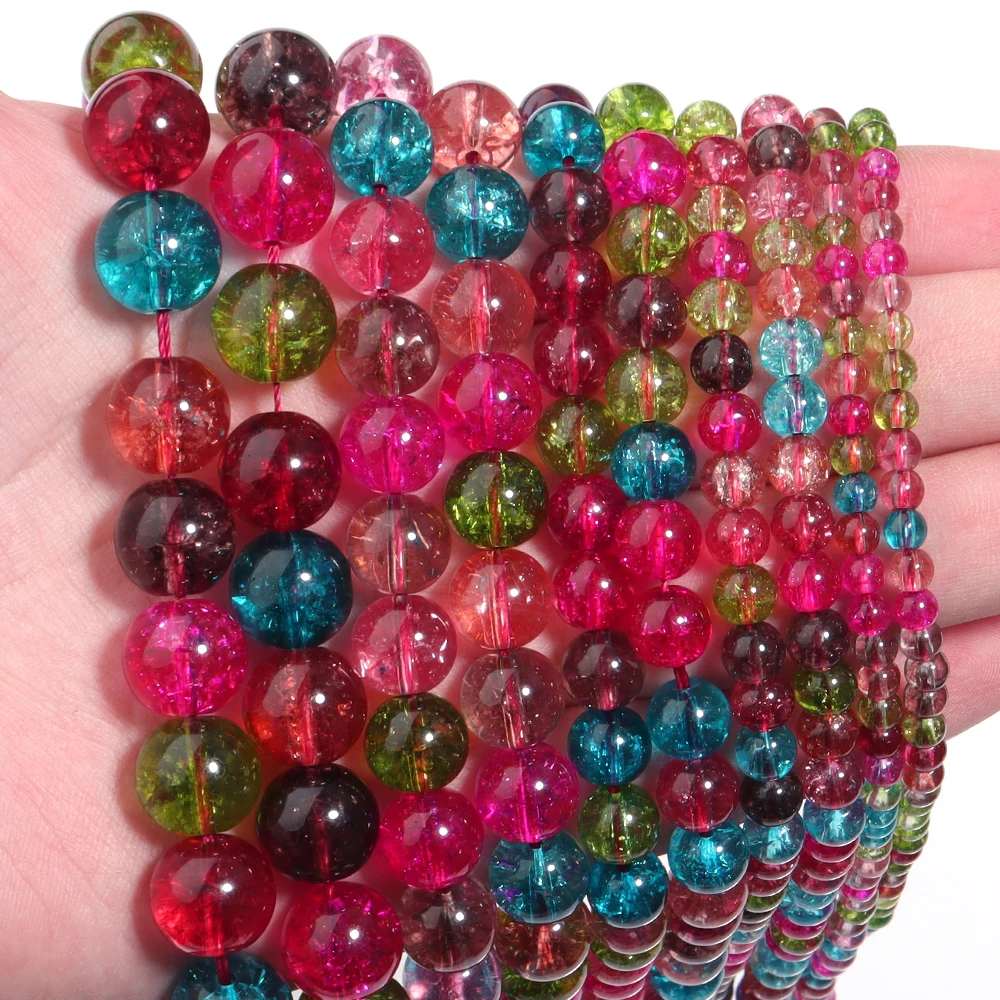 Cuentas de cristal de palomitas de maíz, 1 hebra, 4/6/8/10/12mm, mezcla de colores, espaciador suelto para la fabricación de joyas, pulseras DIY, accesorios para collares