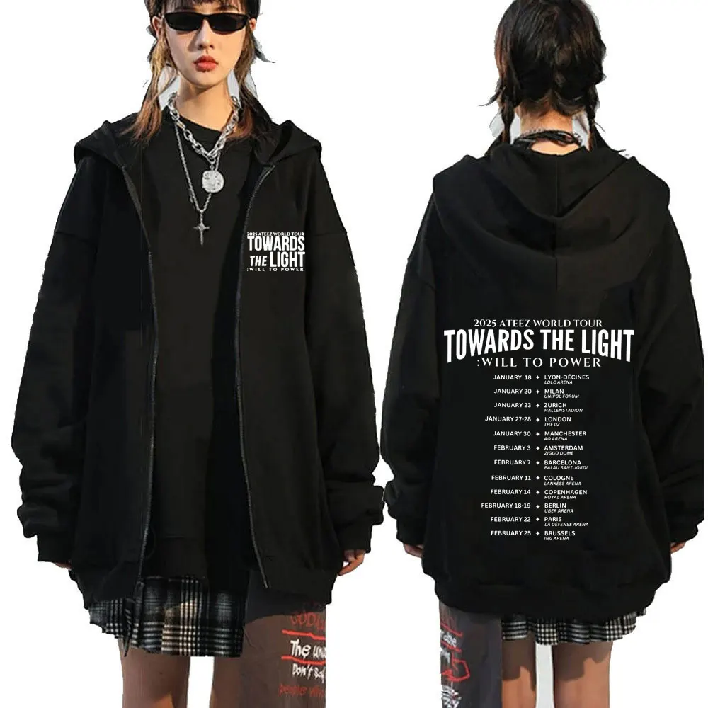 Korean Kpop 2025 Ateez World Tour Towards The Light: Will To Power Zipper Hoodies Men Women Long Sleeve Zip Up Sweatshirt Hoodie