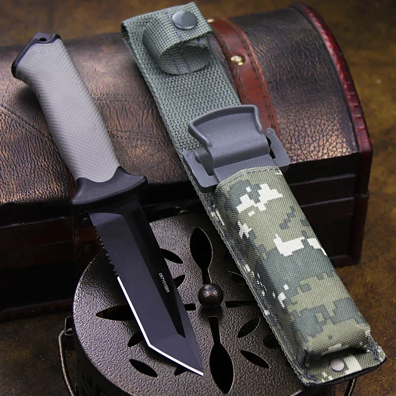 

Grey ABS Outdoor Half-tooth Tactical Knife Enhanced North American Safari Knife Outdoor square head straight knife scabbard