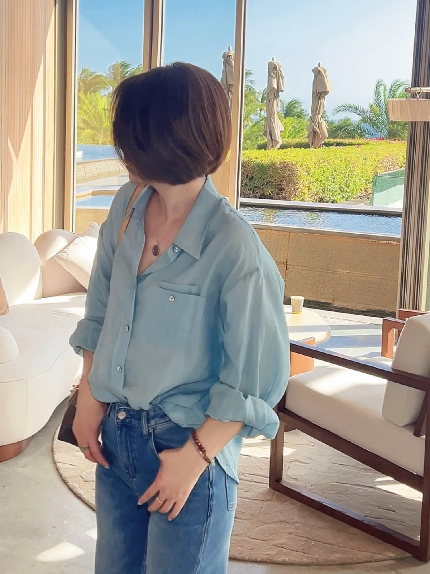 

Loose Linen Shirt Casual Style Spring 2026 New Arrival Y3208 Women's Breathable Long Sleeve Mid-Length Open Cardigan