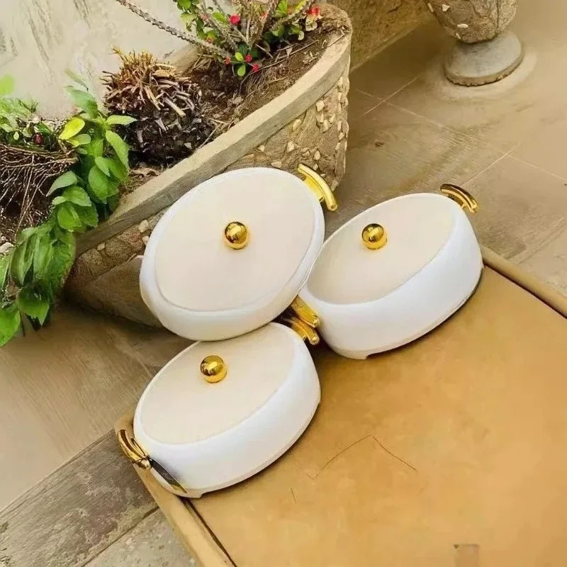 Nordic Style Insulated Casserole with Gold Trim 3PCS Set Large Capacity Food Warmer for Kitchen 2L-2.5L-3L