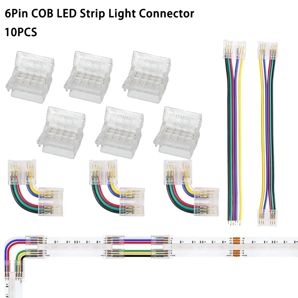 10PCS 6pin COB LED Streifen Licht Stecker Schweißen-Freies RGBCCT Anschlüsse Transparente Mini Schnalle für 12mm FOB COB LED Streifen Licht