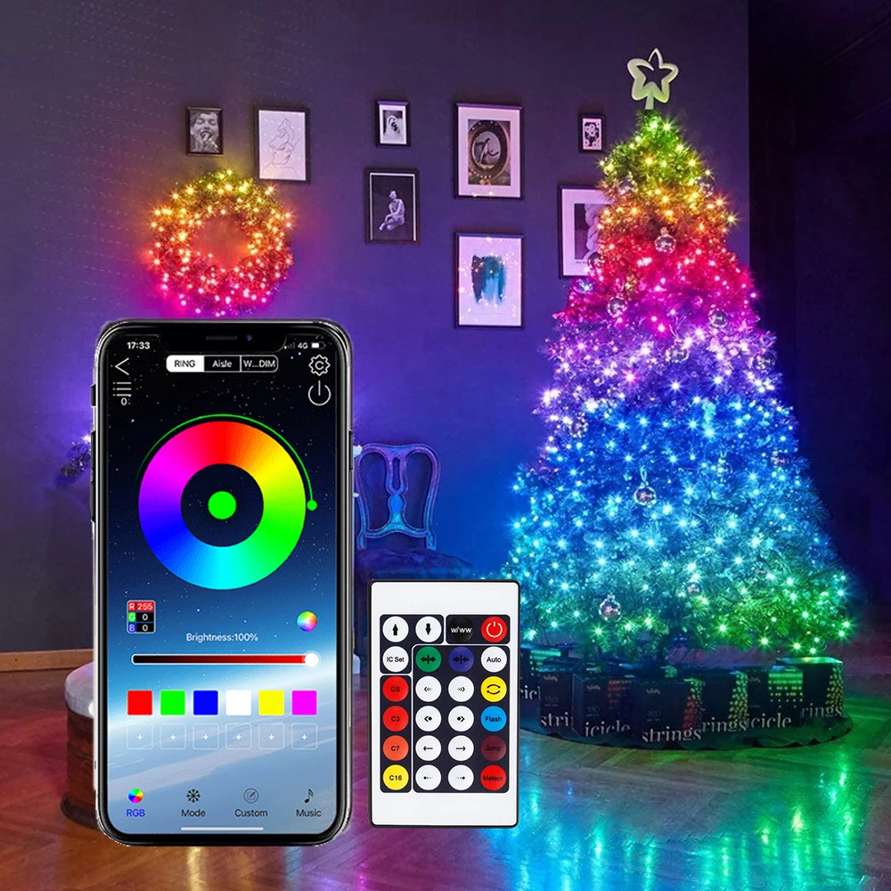 

OKEEN RGB Decorative Lights For Christ Tree 5V APP Control New Year Holiday Home Party Decoration Lamp LED Garland Fairy Lights