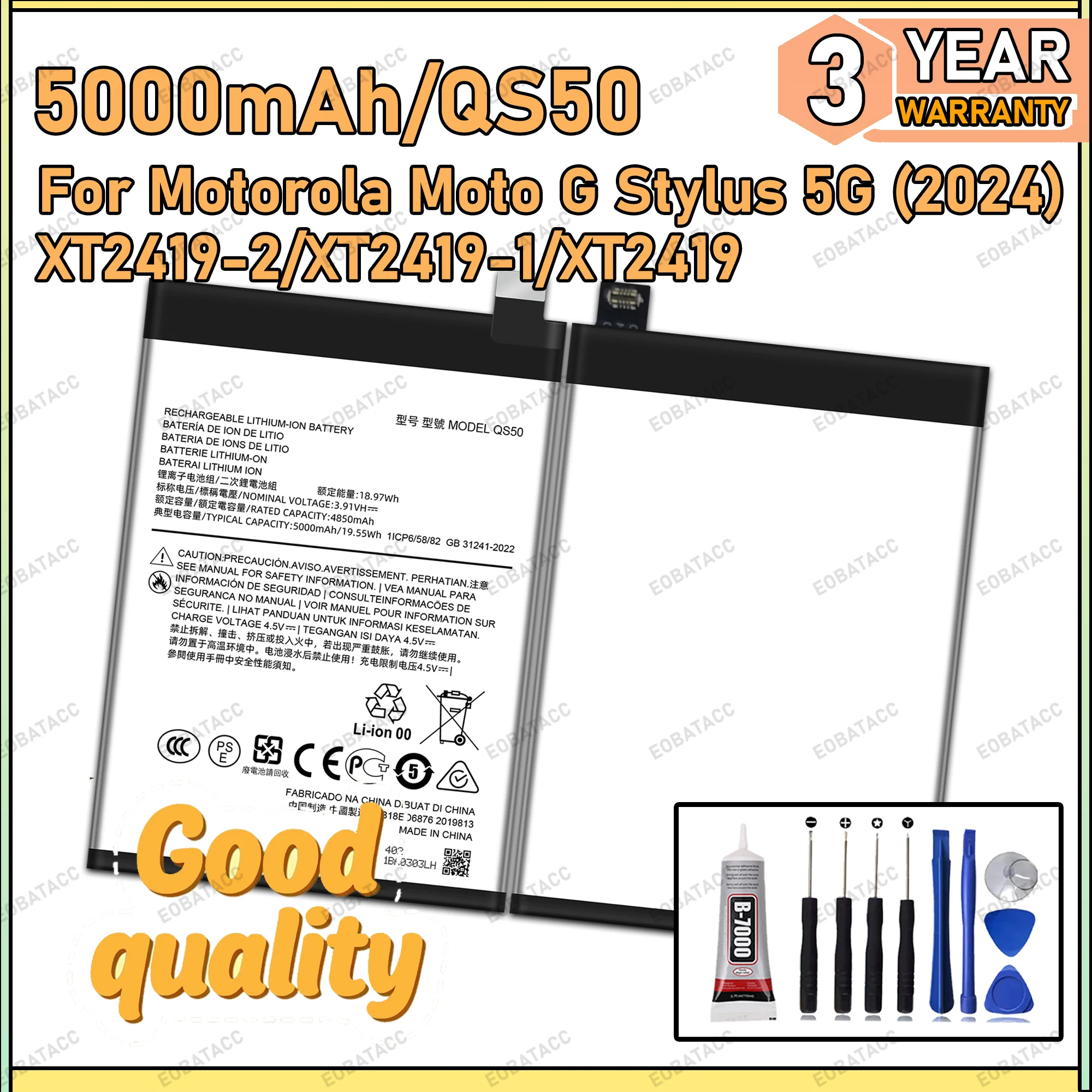 

100% New Zero Cycle QS50 Battery For Motorola Moto G Stylus 5G (2024)/XT2419-2/XT2419-1/XT2419 Bateria Battery+Free Tools