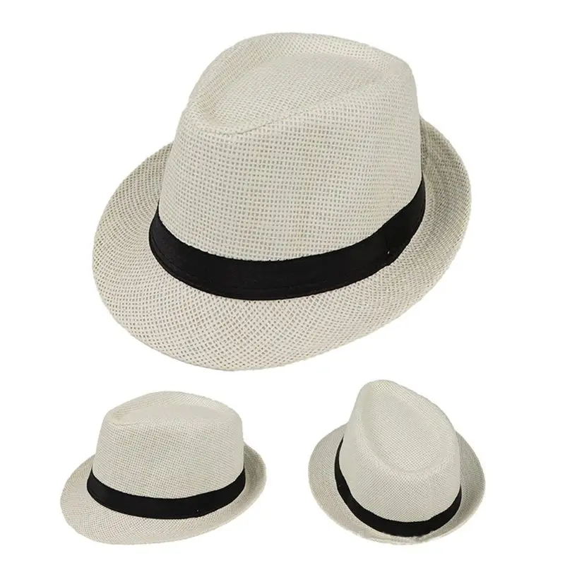 Chapeau de paille pour enfants, chapeau de plage d'été, Jazz Panama Trilby Fedora, Gangster, chapeaux respirants pour l'extérieur, filles et garçons, D5QA