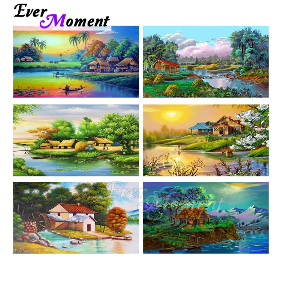 

Landscape House River Full Square Round Drill Picture Of Rhinestone Ever Moment Diamond Painting5D DIY Embroidery ASF1807