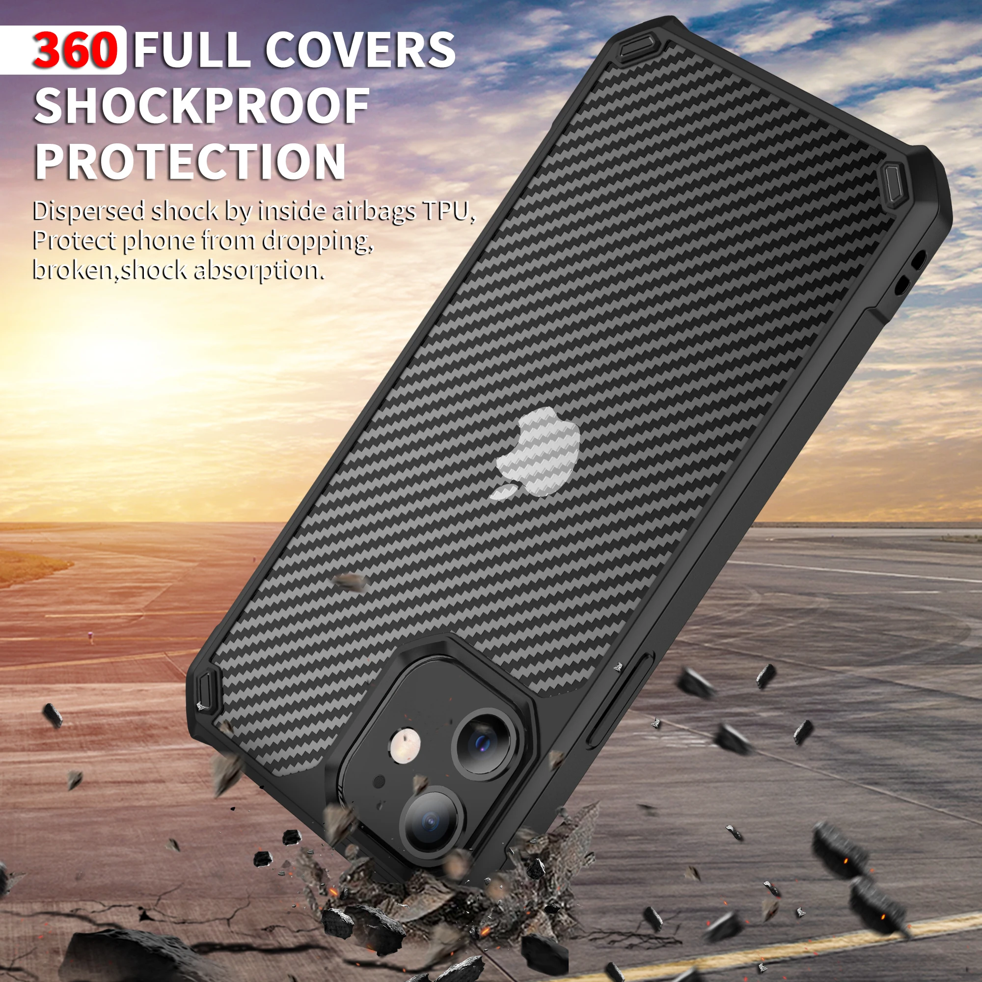 Shockproof Funda Case For iPhone 11 12 13 Mini Pro Max New Carbon Texture Anti Impacto Back Cover For i13 Capa