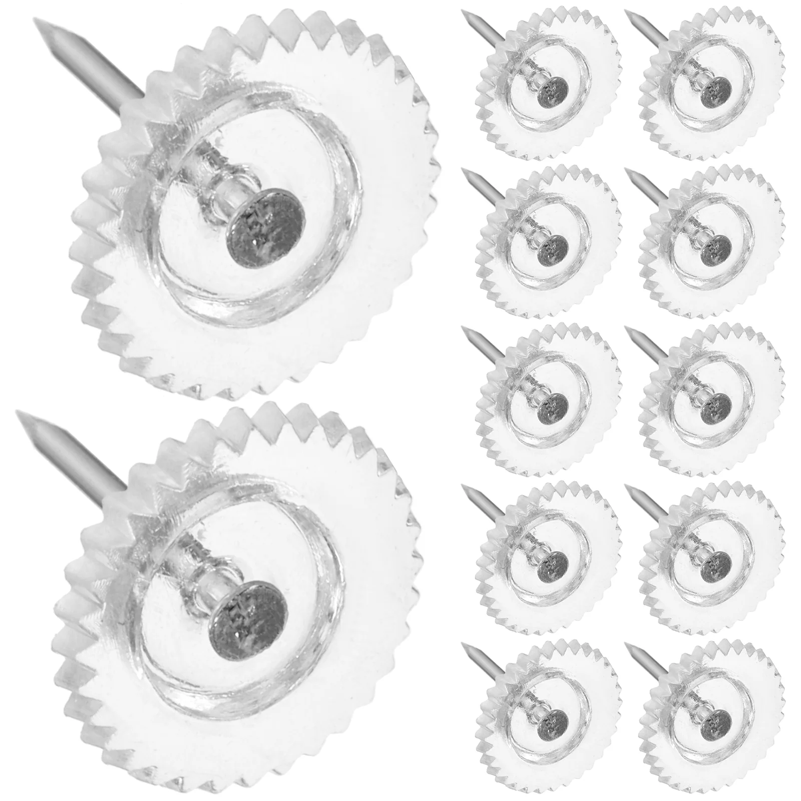 100 Pcs Flat Office Transparent Gear Plastic Thumbtack Tacks for Wall Aluminum Alloy Clear