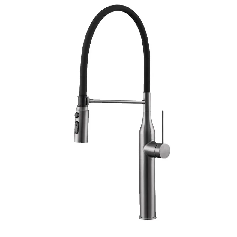

Light luxury gun gray kitchen faucet stainless steel household hot and cold universal extension