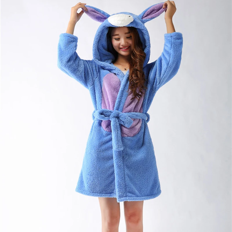 Fangle Animal Pajamas Flannel Thickened Adult Bathrobe Cardigan Women\'s Cute Nightgown Rode Belt Adjustable