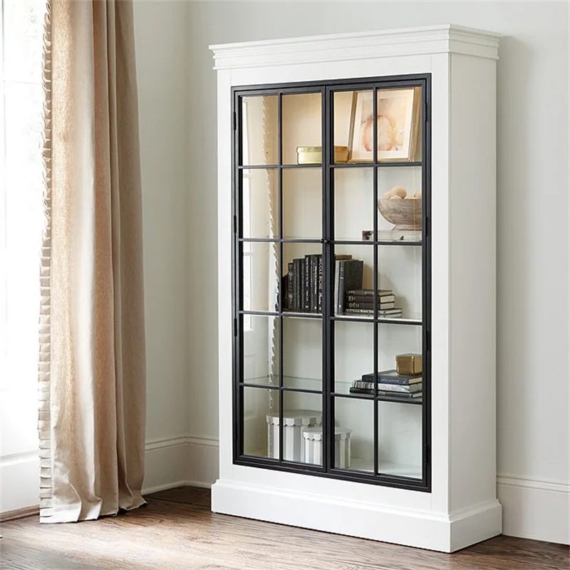 

Nordic fashion, modern and simple American small apartment double door glass side cabinet, fully equipped solid wood cabinet
