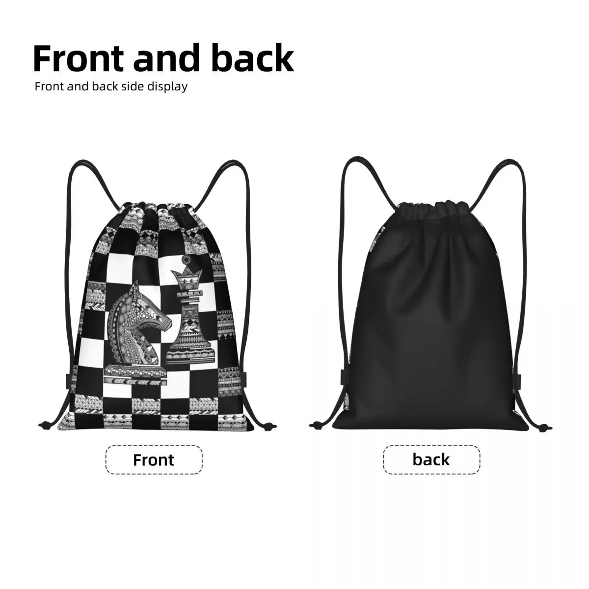 Chess Knight And Queen Drawstring Backpack Bags Men Lightweight Board Game Chessboard Gym Sports Sackpack Sacks for Training