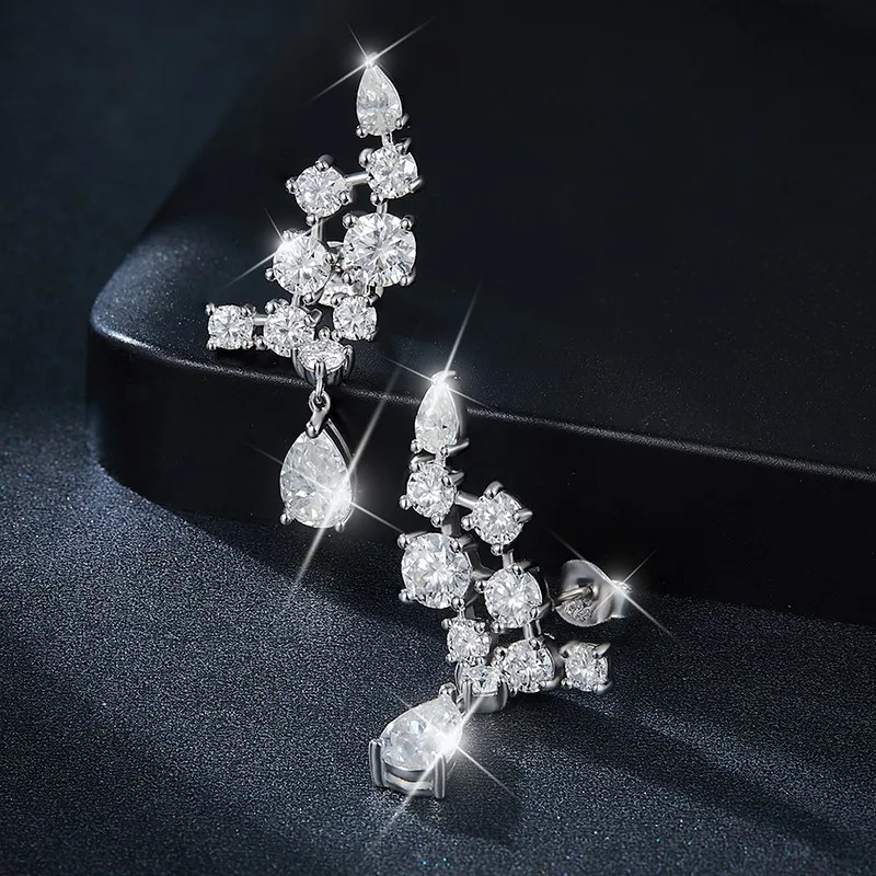 Follow Cloud Total 6.1ct Pear Cutting Full Moissanite Water Drop Shape Tassel Drop Earrings for Women Jewelry Party Accessories