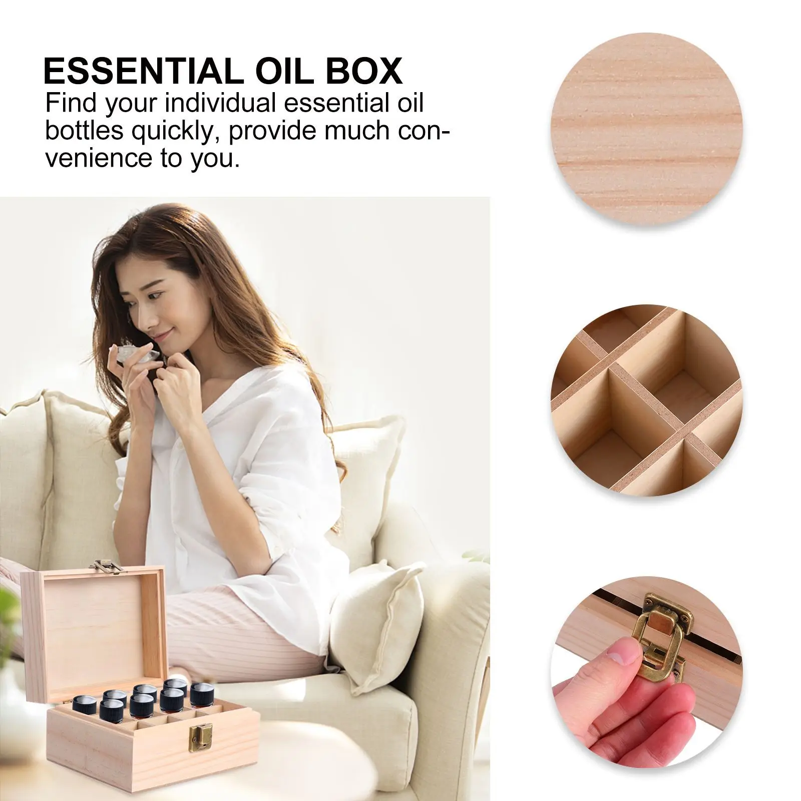 

12 Grids Essential Oil Box Wooden Storage Organizer For Aromatherapy Bottles Holder Travel Gift Lightweight Case