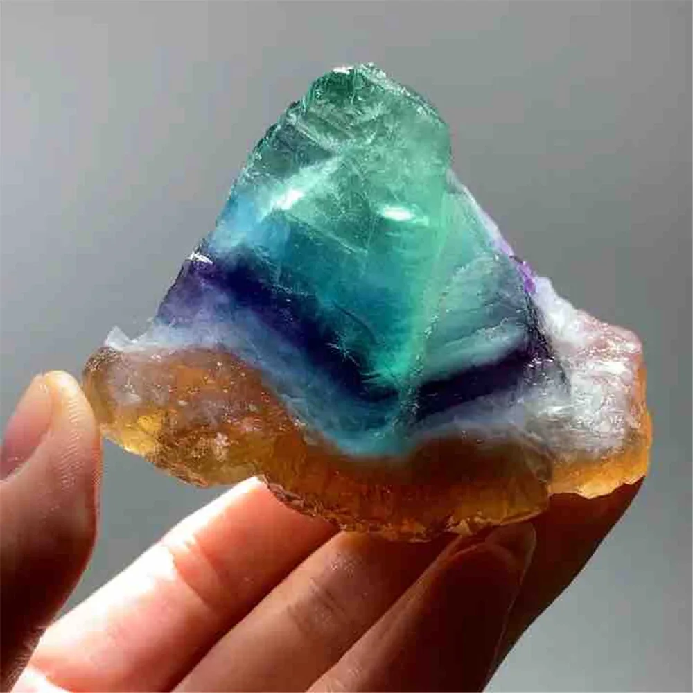 Natural Purple Rough Stone Blue Healing Crystal Green Feng Shui Gem Raw Rainbow Fluorite Pendant Room Decoration Home Ornament