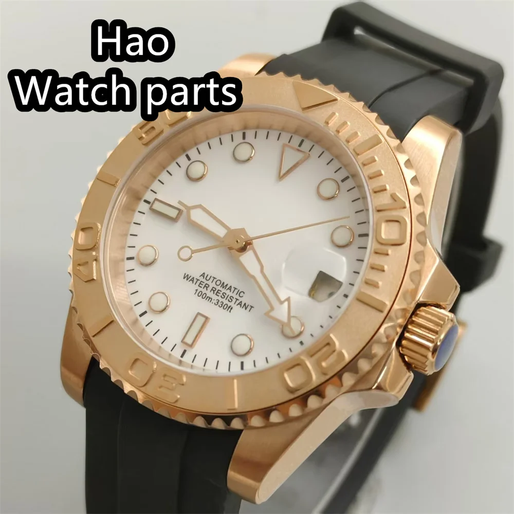 BLIGER 40 мм часы из розового золота для мужчин 100 м водонепроницаемые NH35A автоматический механический резиновый ремешок с завинчивающейся заводной головкой