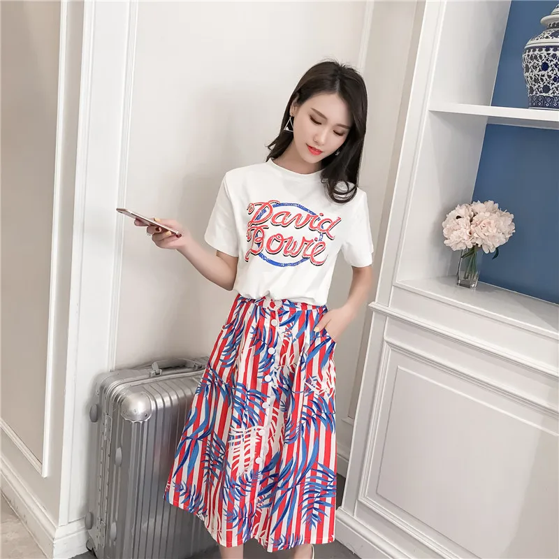 Two Piece Set Women Spring Wear Sets Casual 2 Piece Set Women 2023 Slim T Shirt Mid-Calf Skirt