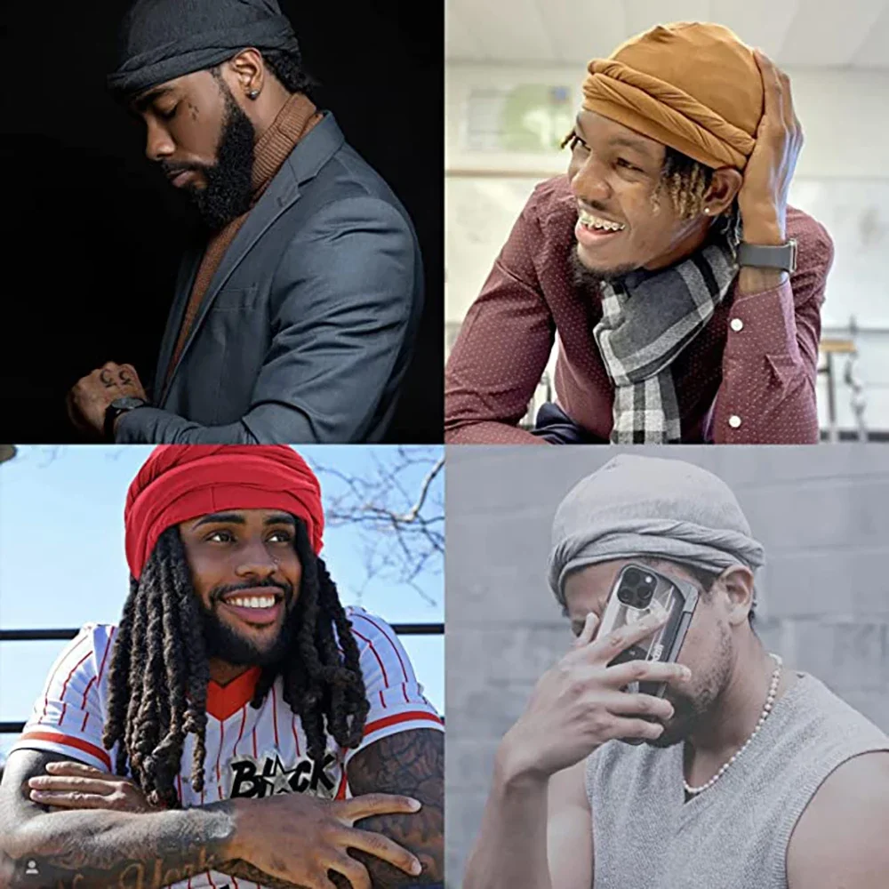 Vintage Turban für Männer Vintage Kopfwickel für Männer Stretch Modal und Satin Turban Schal Krawatte für Haare – Detail 7