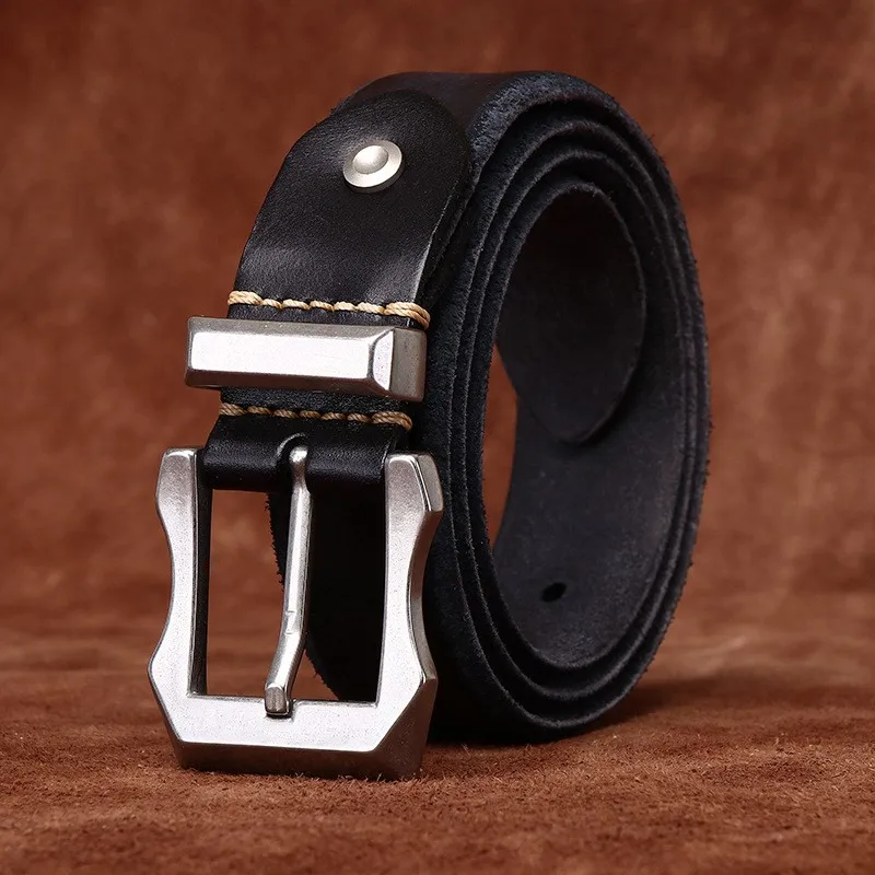 Rugged thickened top-grain leather men's belt guy stainless waist
