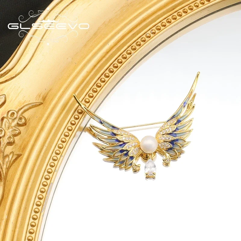 GLSEEVO Unique Design Fashion Angel Wings Wing Brooch Cute Corsage Elegant Temperament Delicate Suit Office Brooches Jewelry