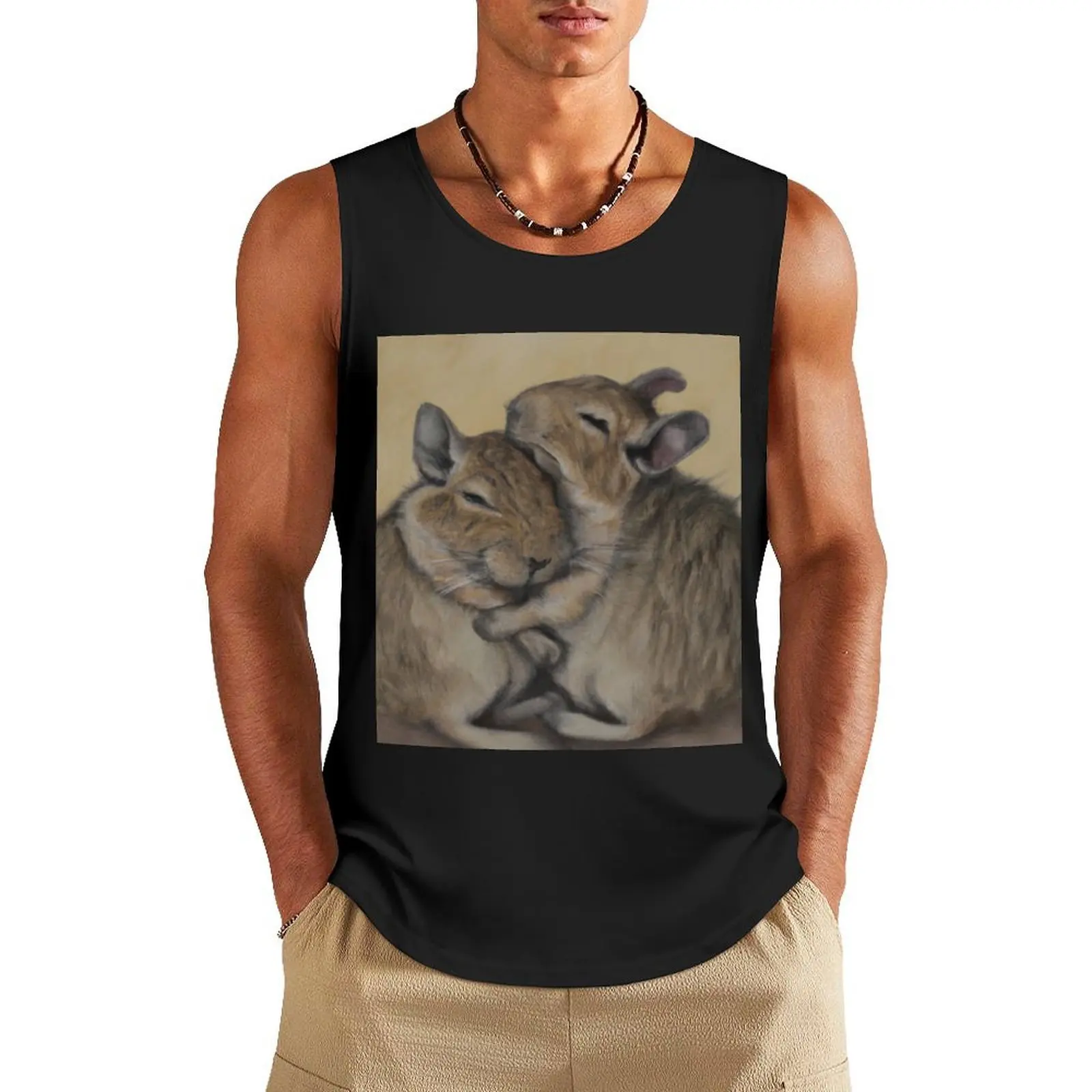 

Cute Degu Hug Oil Painting Tank Top Short sleeve T-shirt men bodybuilding men