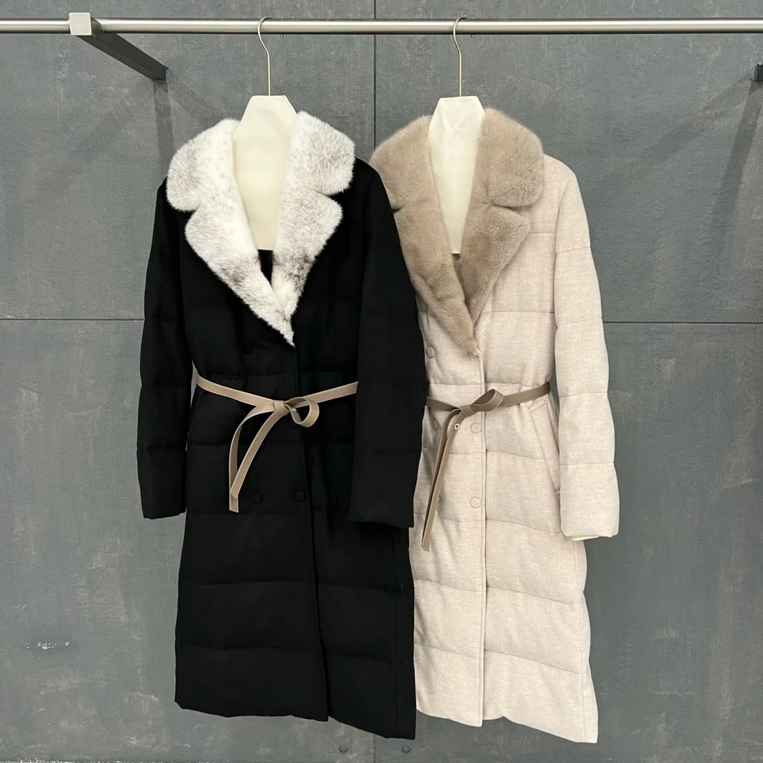 

2025 Autumn And Winter New Wool French Style Casual Waist Slimming Wool Stitching Down Jacket For Women