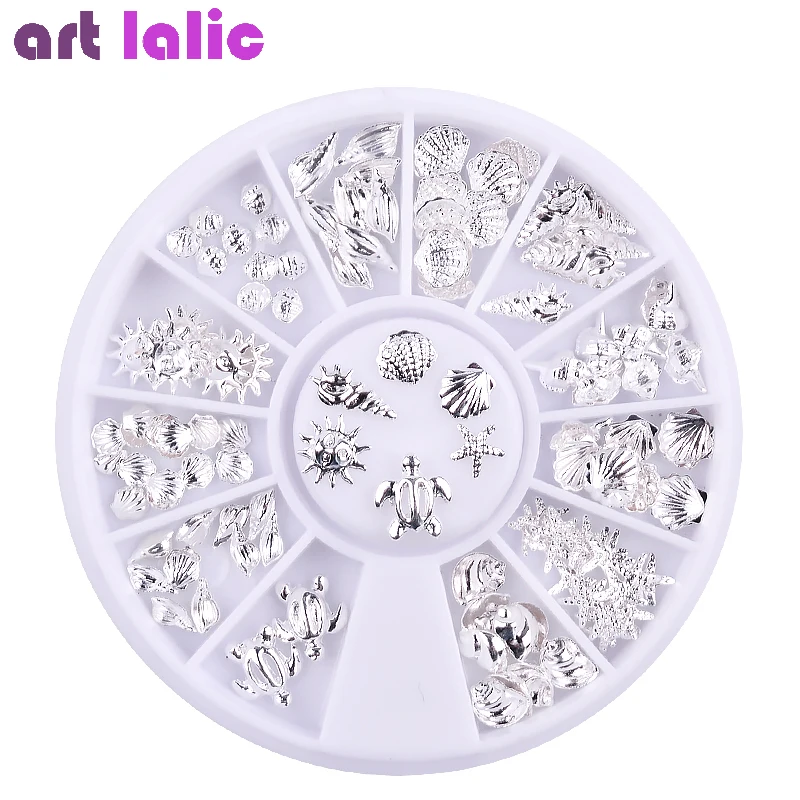 Nail Art Ocean Tema Metallo 3D Borchie Perline Mare Stella marina Conchiglia Gioielli per la decorazione di punte per unghie fai da te