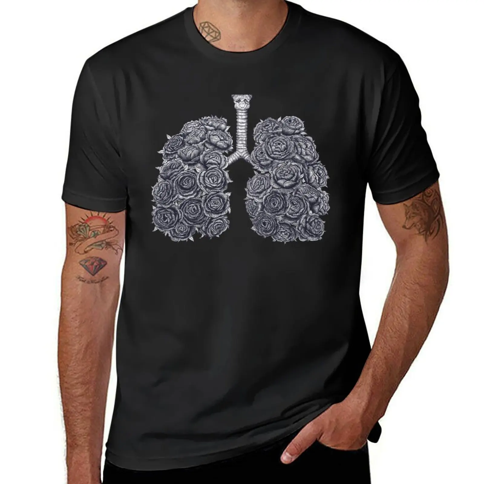 Lungs with peonies T-Shirt plus sizes vintage tees vintage clothes Short sleeve tee men