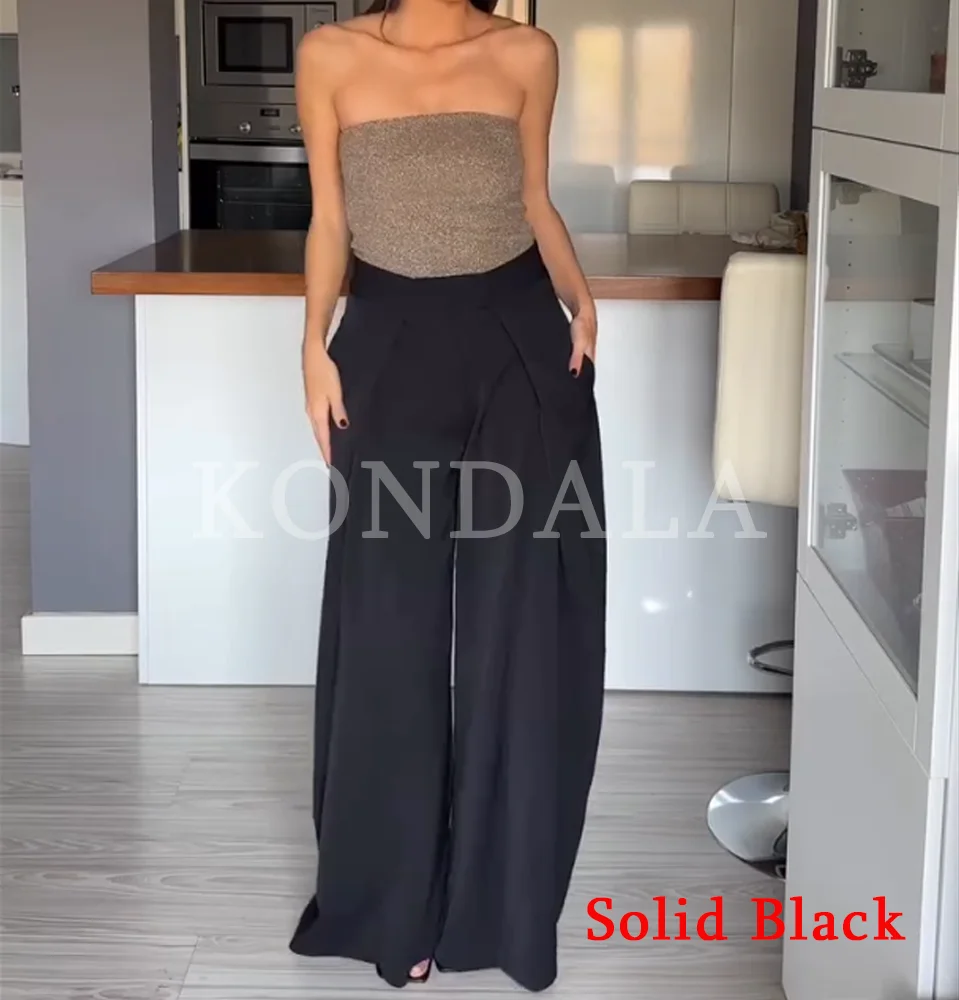 KONDALA تخفيف شارع العليا السراويل واسعة الساق المرأة أنيقة العمودي مطوي بنطلون 2025 ربيع الخريف موضة مكتب سيدة السراويل #4