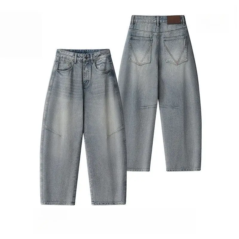 

Autumn Winter Men's Casual Loose American Retro High Street Waed Versatile Distred Jeans Stand Fit Loose Straight Leg