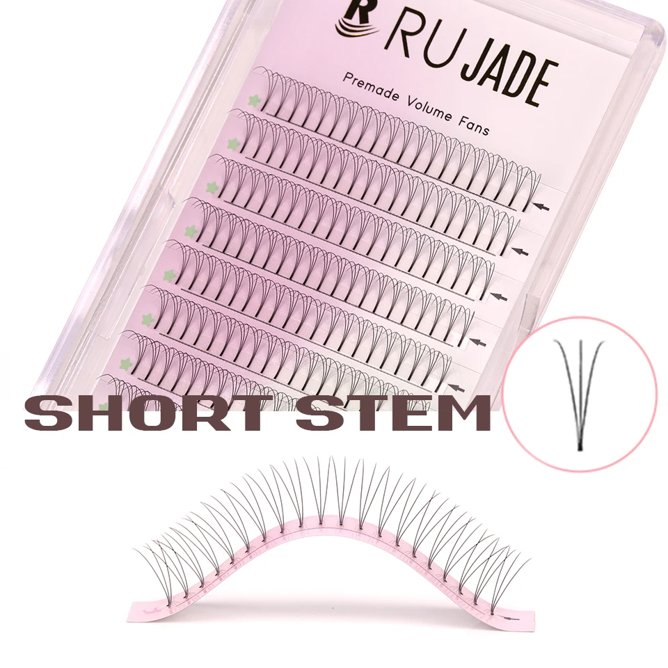 

Rujade Short Stem Pre Made Fan Eyelash Extensions 0.07 0.10 3D 4D 5D 6D Long Stem Russian Volume Lashes Factory Price Silk Lash