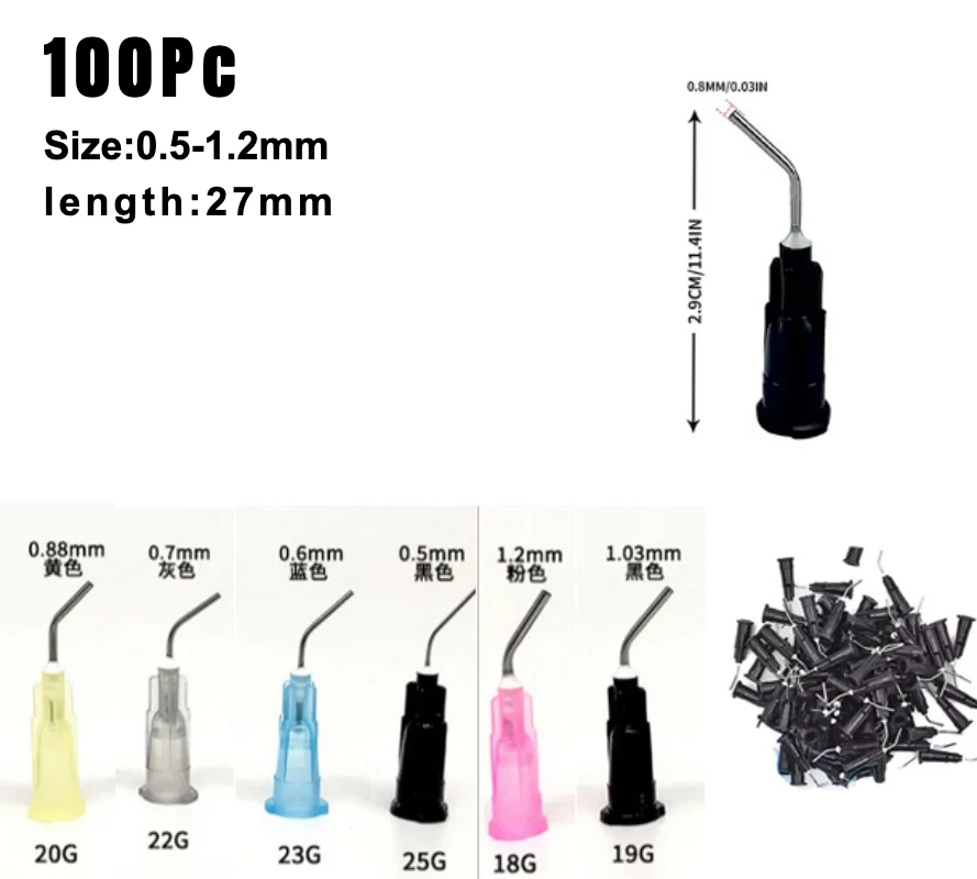 

100pcs Dental Irrigation Bent Needle Tips Etching Agent Transport Root Canal Fluid Transport Disposable Syringe Oral Cavity