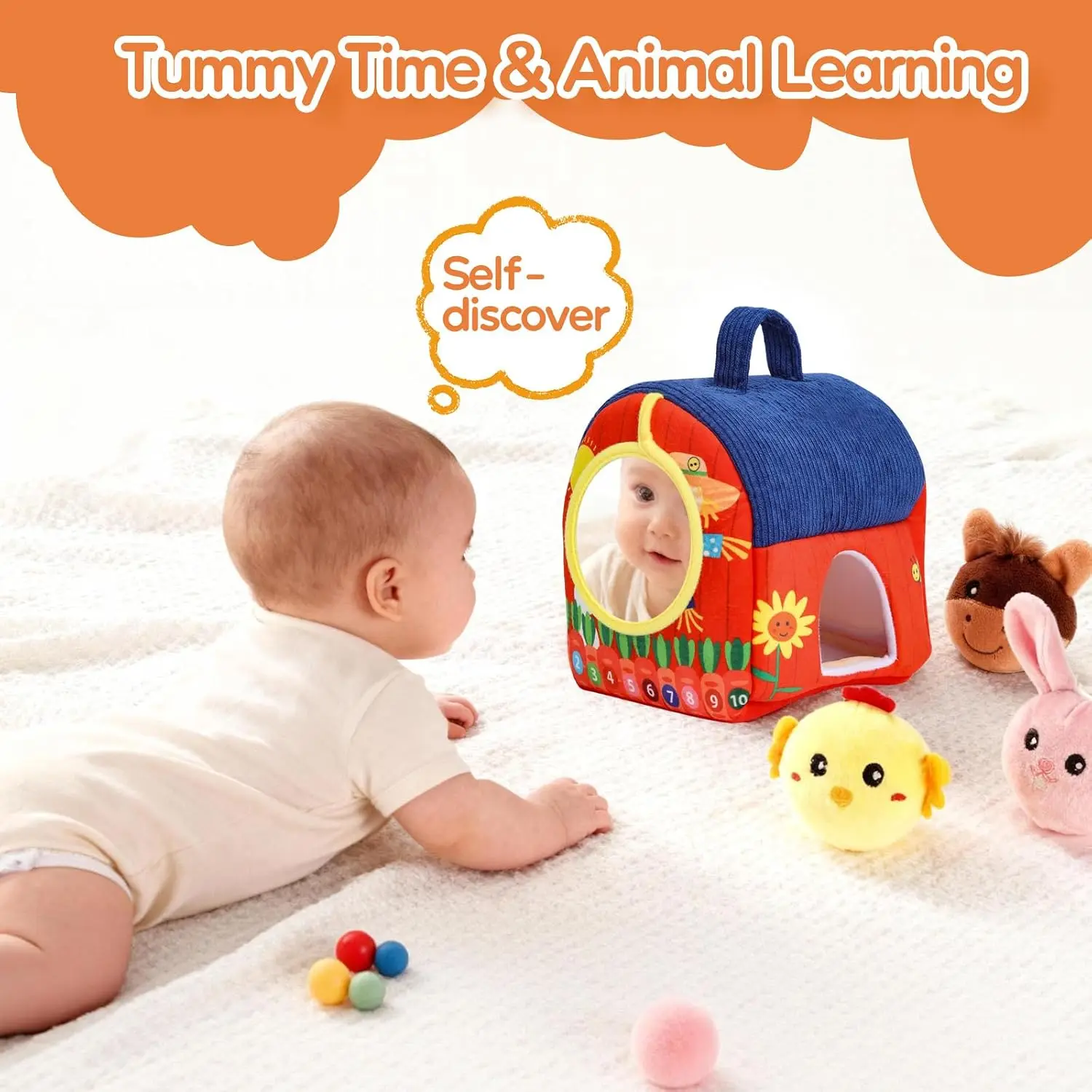 Plush Baby Toys 6-12 Months Sound Barn with Stuffed Farm Animals Montessori Toy Interactive Baby Sensory Toys Infants Toddlers