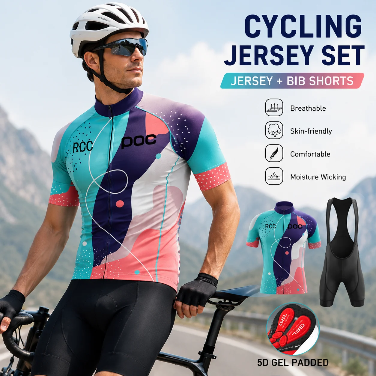 RCC POC Kurzarm 2026 Herren Radsport-Trikot-Set Atmungsaktives MTB Maillot Ciclismo Outdoor-Sport-Trägerhosen-Set Sommer-Radsportbekleidung