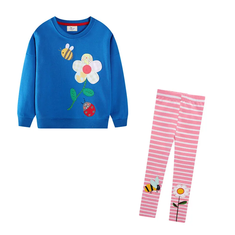 

Jumping Meters Long Sleeve Bee Embroidery Sweatshirts + Leggings Children's Clothing Sets Autumn 2 Pcs Suit Kids Outfits Outfit