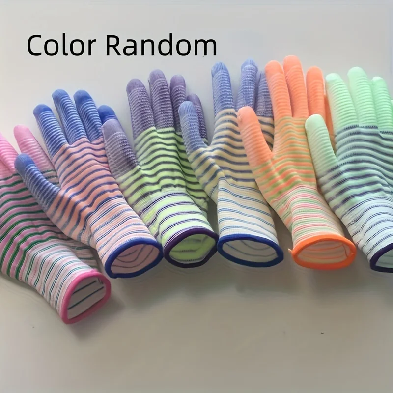 

1 Pair Thorn Proof Nylon Work Gloves Non-slip Breathable Industrial Gloves Striped Safety Women,random color-Sizes Fits All