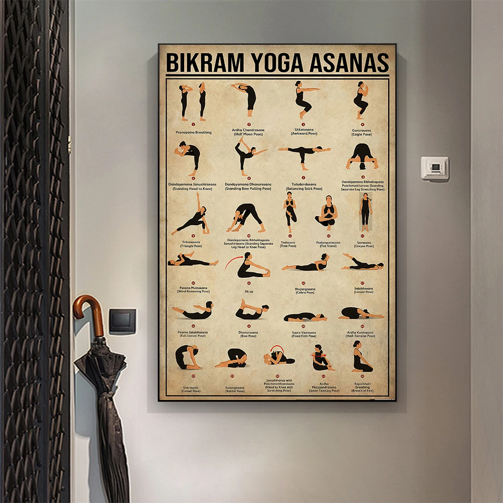 Bikram Yoga Asanas Metal Sign Decoration Canvas Painting Prints Poster for Club Lounge Gym Wall Home Decoration Posters