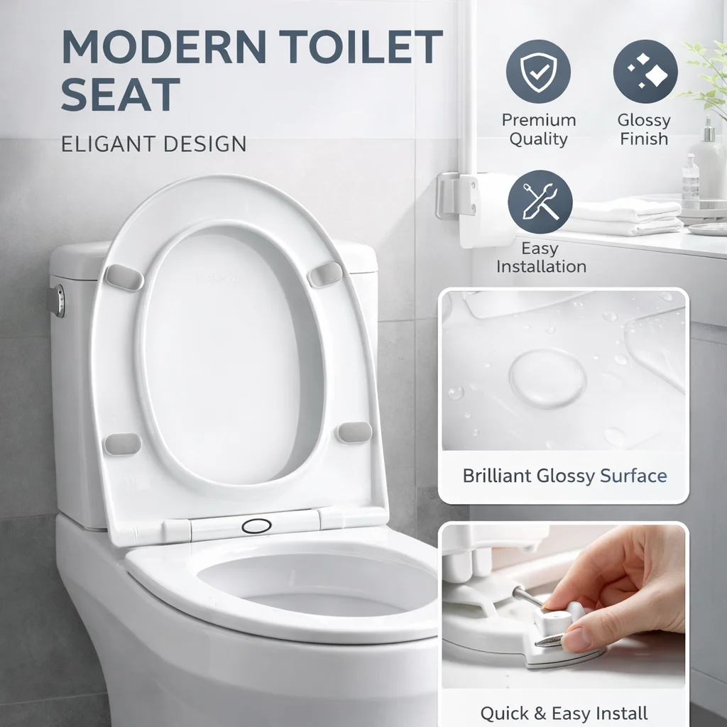 

Household Plastic Toilet Lid, Standard Replacement Toilet Seat, Easy Installation for Home Daily Use