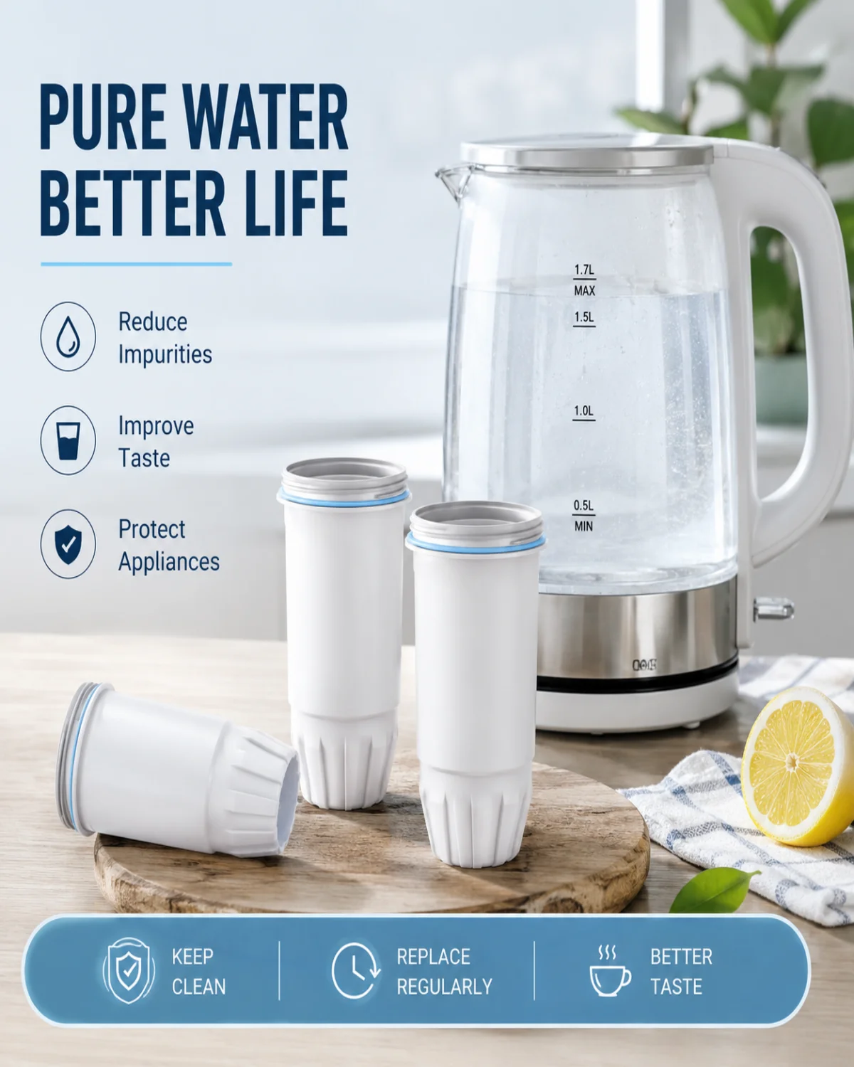 Pitcher Water Filter Replacement 3 Pack for ZR-001 ZR-004 ZR-017 ZP-006 ZS-008 reducing Lead Chromium and Contaminants